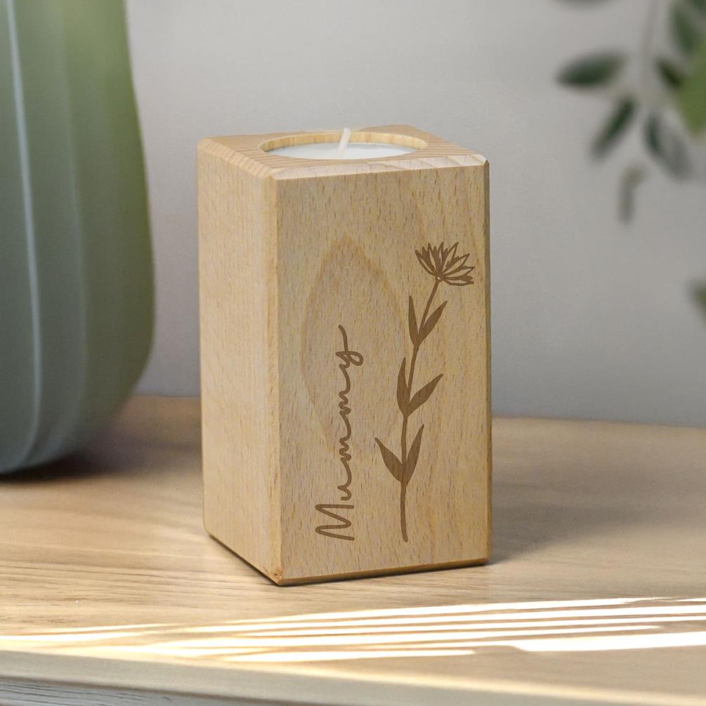 Personalised Floral Wooden Tealight Holder Extra Image 1